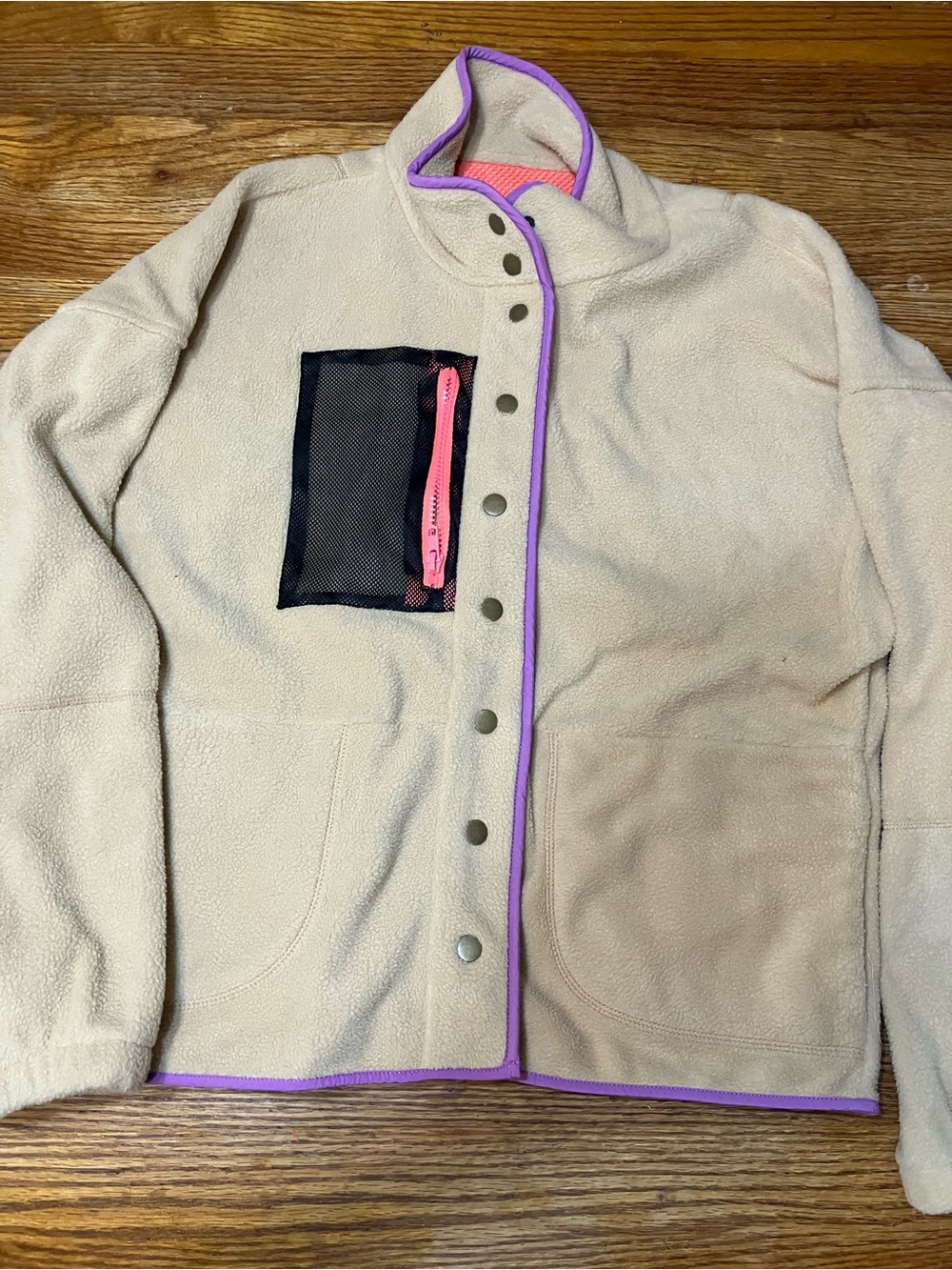 wild fable Cream Teddy Jacket with Purple Trim and Pink Zip